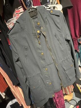 M65 field jacket style Dark Gray Utility Anorak Jacket with Brass Hardware